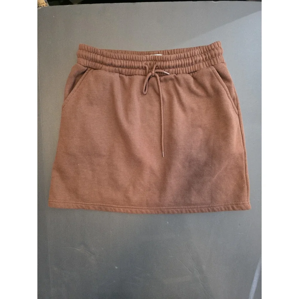 VTG Y2K Brown Fleece Mini Athletic Skirt Sz L Pockets Soft TennisPickleball Golf